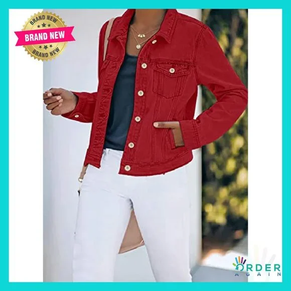 Stretch Fitted Denim Jacket Long Sleeve Button Down Chic Retro Y2K